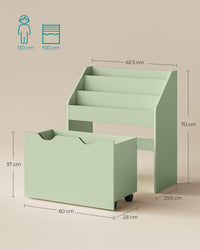 Speelgoedrek met Boekenvakken en Speelgoedkist op Wielen, 29,5 x 62,5 x 70 cm