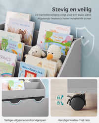 Speelgoedrek met Boekenvakken en Speelgoedkist op Wielen, 29,5 x 62,5 x 70 cm