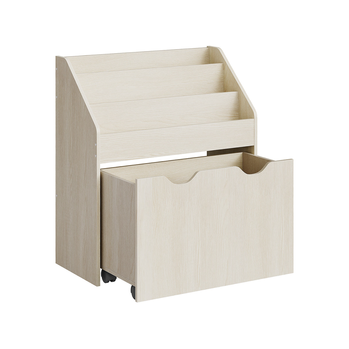Speelgoedrek met Boekenvakken en Speelgoedkist op Wielen, 29,5 x 62,5 x 70 cm