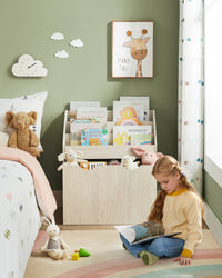 Speelgoedrek met Boekenvakken en Speelgoedkist op Wielen, 29,5 x 62,5 x 70 cm