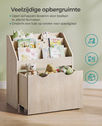Speelgoedrek met Boekenvakken en Speelgoedkist op Wielen, 29,5 x 62,5 x 70 cm