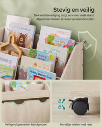 Speelgoedrek met Boekenvakken en Speelgoedkist op Wielen, 29,5 x 62,5 x 70 cm