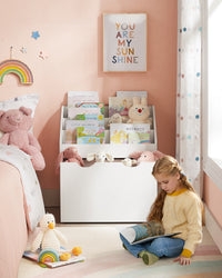 Speelgoedrek met Boekenvakken en Speelgoedkist op Wielen, 29,5 x 62,5 x 70 cm