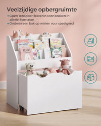 Speelgoedrek met Boekenvakken en Speelgoedkist op Wielen, 29,5 x 62,5 x 70 cm