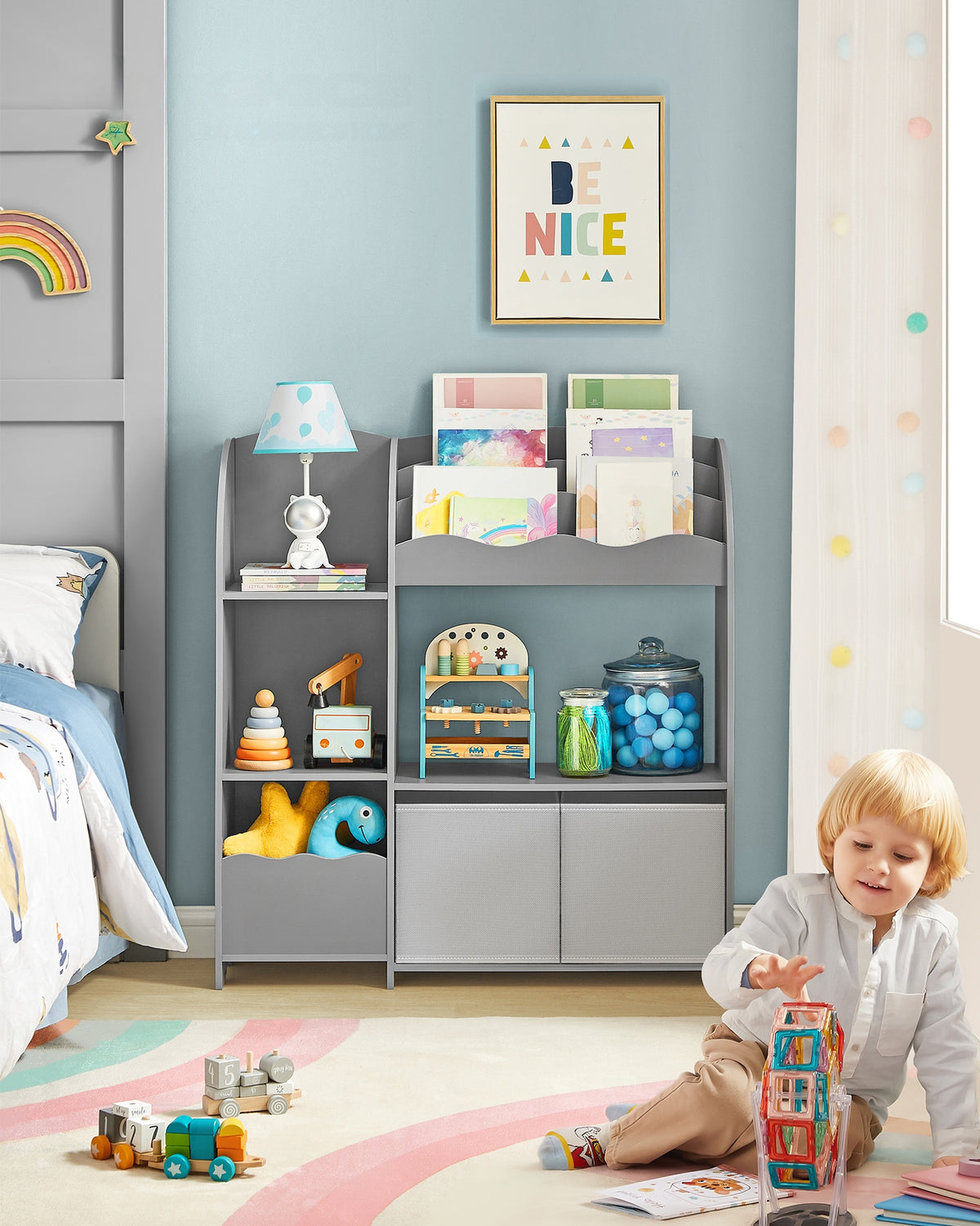 Kinderboekenkast met 2 Opbergdozen en 5 Planken, 30 x 93 x 100 cm