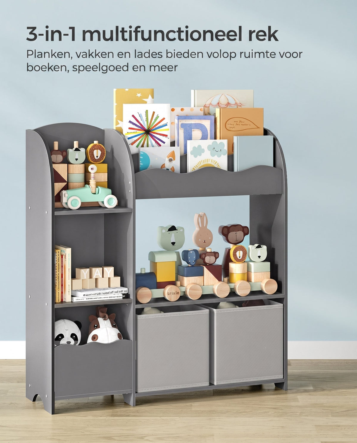 Kinderboekenkast met 2 Opbergdozen en 5 Planken, 30 x 93 x 100 cm