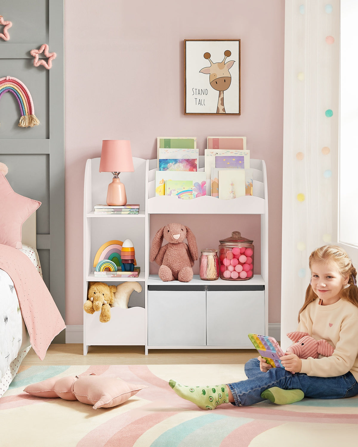 Kinderboekenkast met 2 Opbergdozen en 5 Planken, 30 x 93 x 100 cm