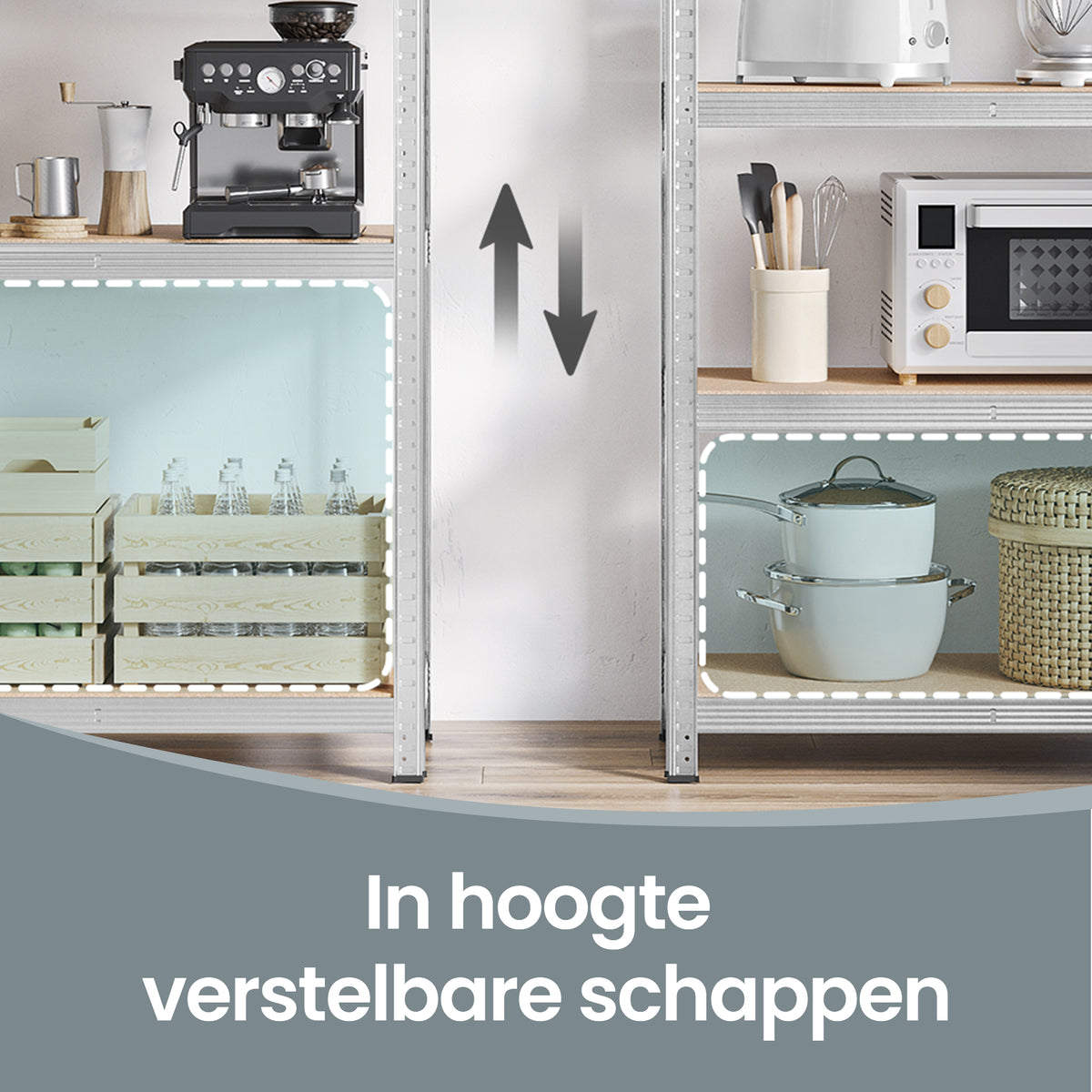 Zwaar Metalen Stellingrek met 5 Verstelbare Planken (Dubbel)