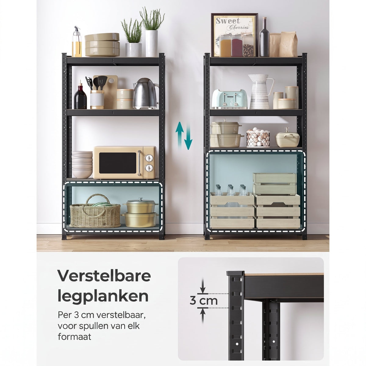 Zwaar Metalen Opbergrek met 4 Verstelbare Planken, 40 x 80 x 160 cm