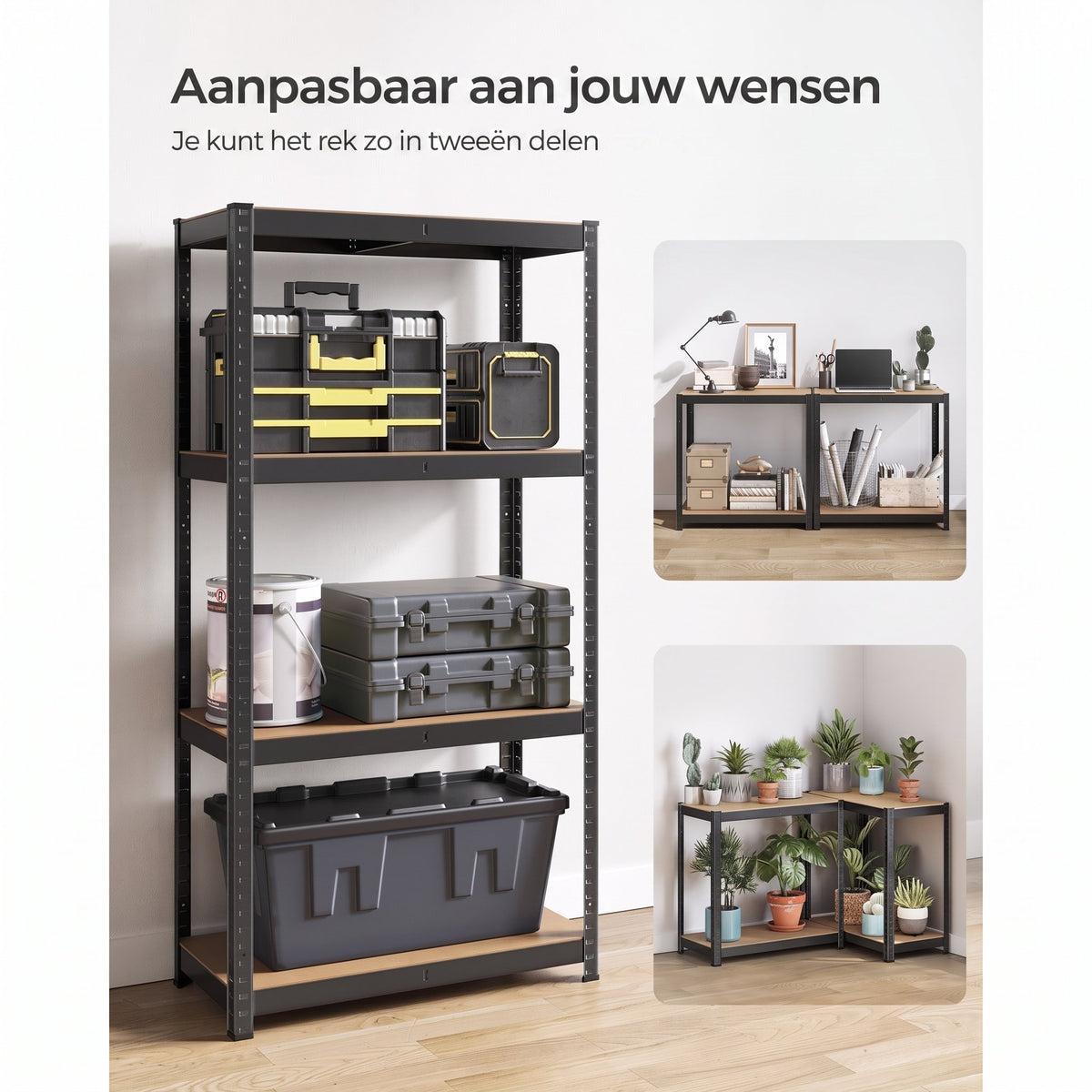 Zwaar Metalen Opbergrek met 4 Verstelbare Planken, 40 x 80 x 160 cm