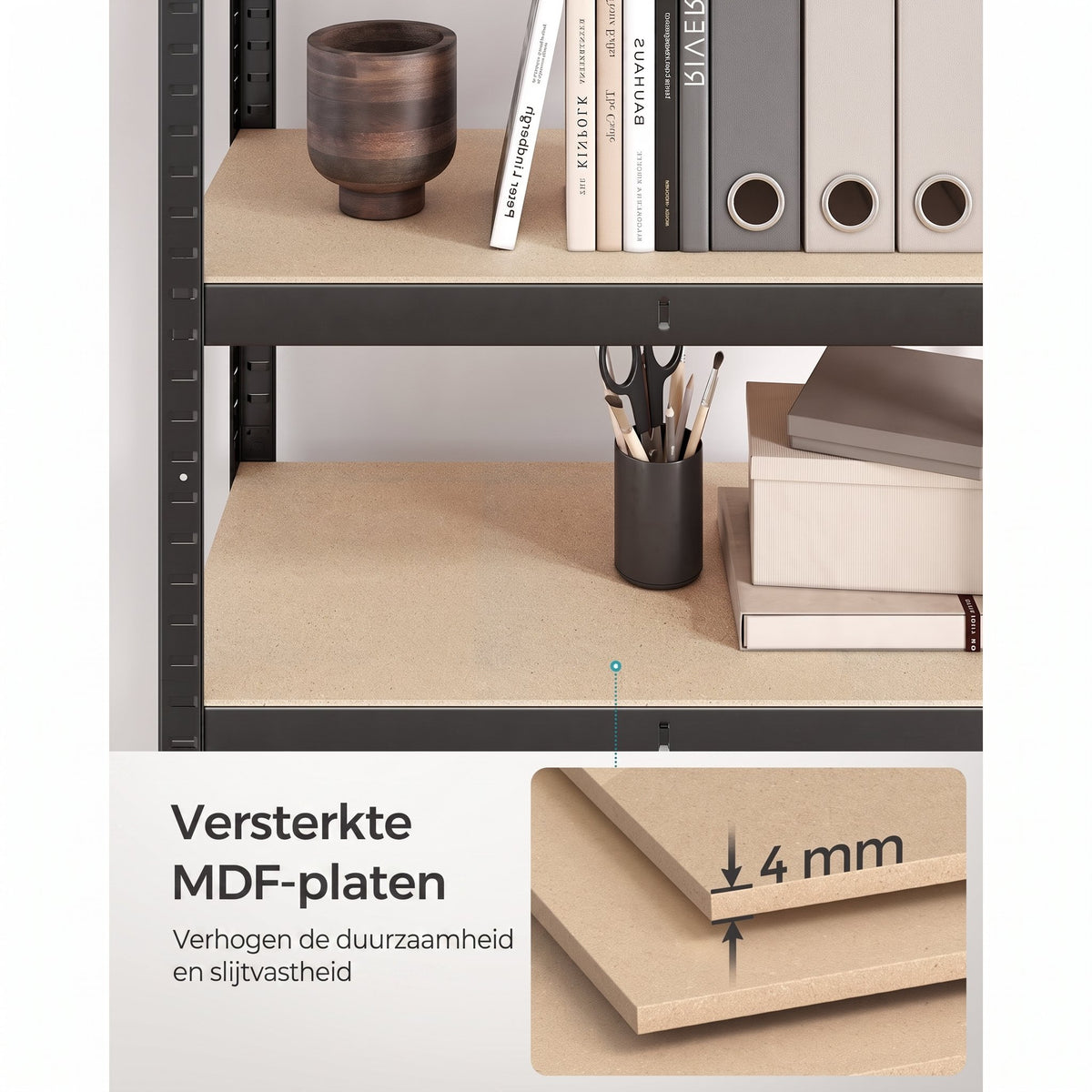 Zwaar Metalen Opbergrek met 4 Verstelbare Planken, 40 x 80 x 160 cm