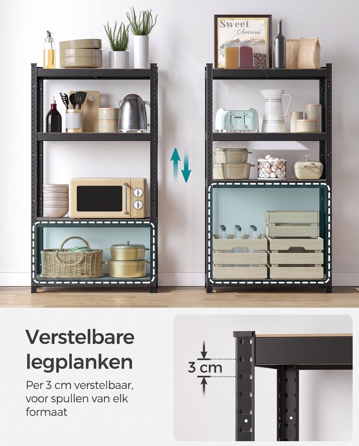 Zwaar Metalen Opbergrek met 4 Verstelbare Planken, 40 x 80 x 160 cm