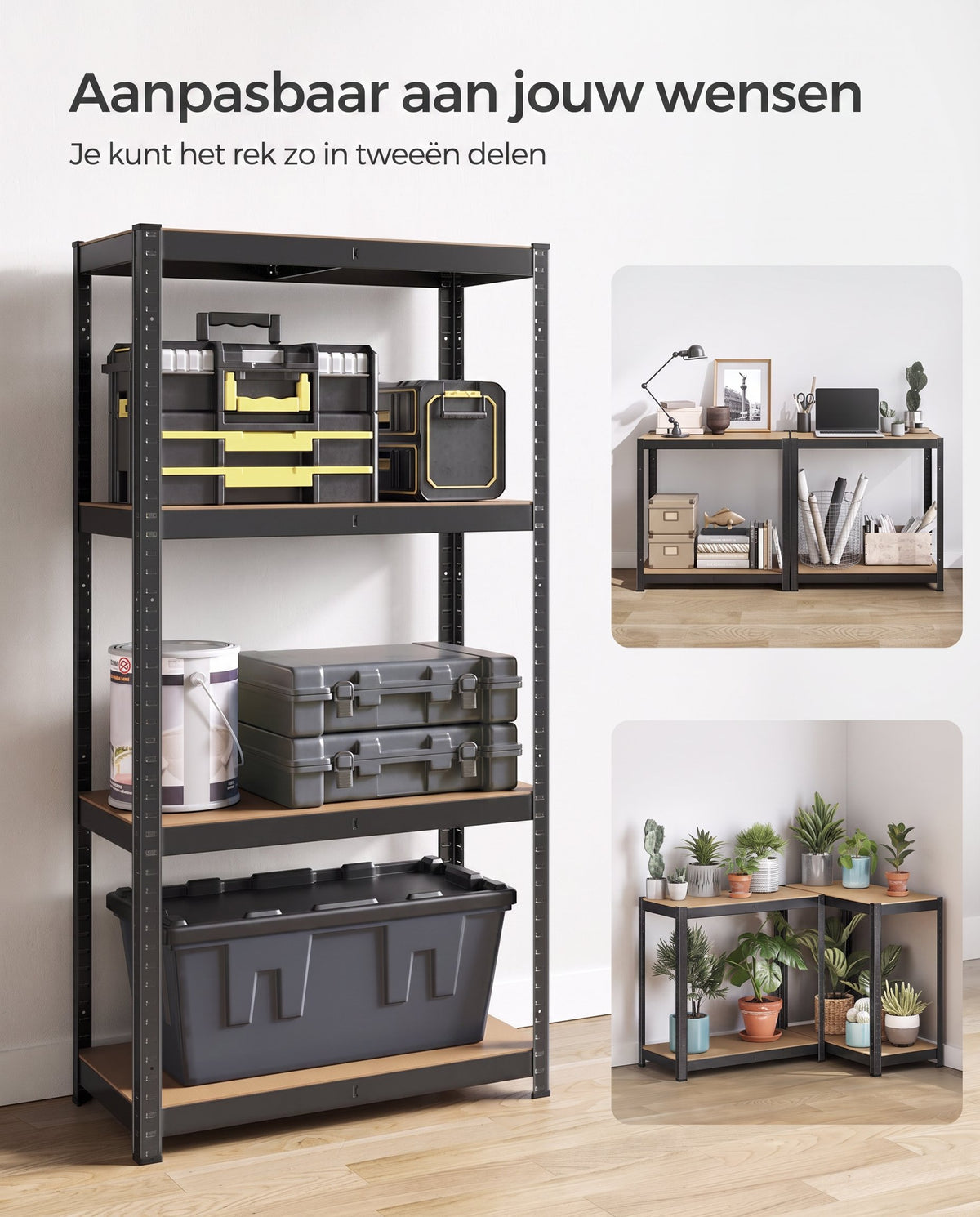 Zwaar Metalen Opbergrek met 4 Verstelbare Planken, 40 x 80 x 160 cm