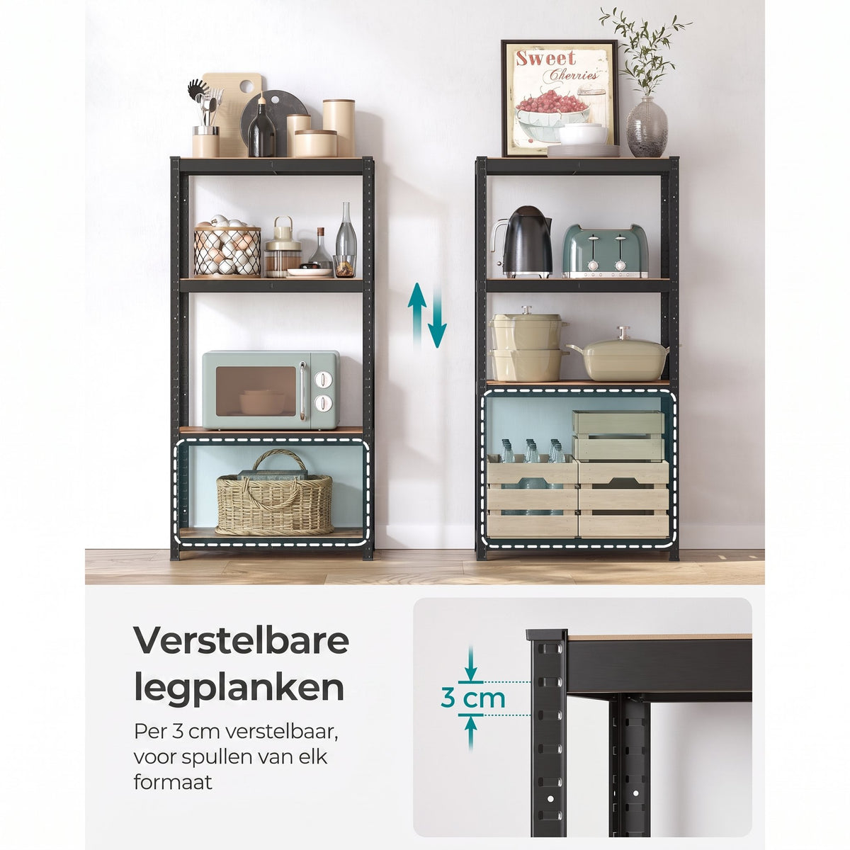 Zwaar Metalen Opbergrek met 4 Verstelbare Planken, 40 x 80 x 160 cm