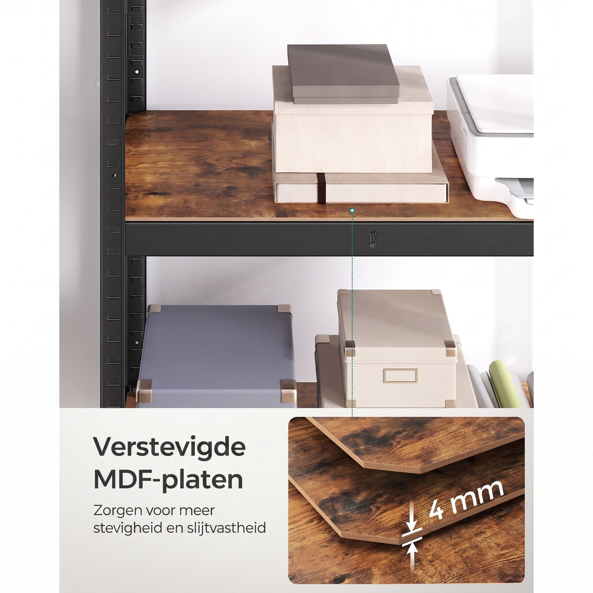 Zwaar Metalen Opbergrek met 4 Verstelbare Planken, 40 x 80 x 160 cm