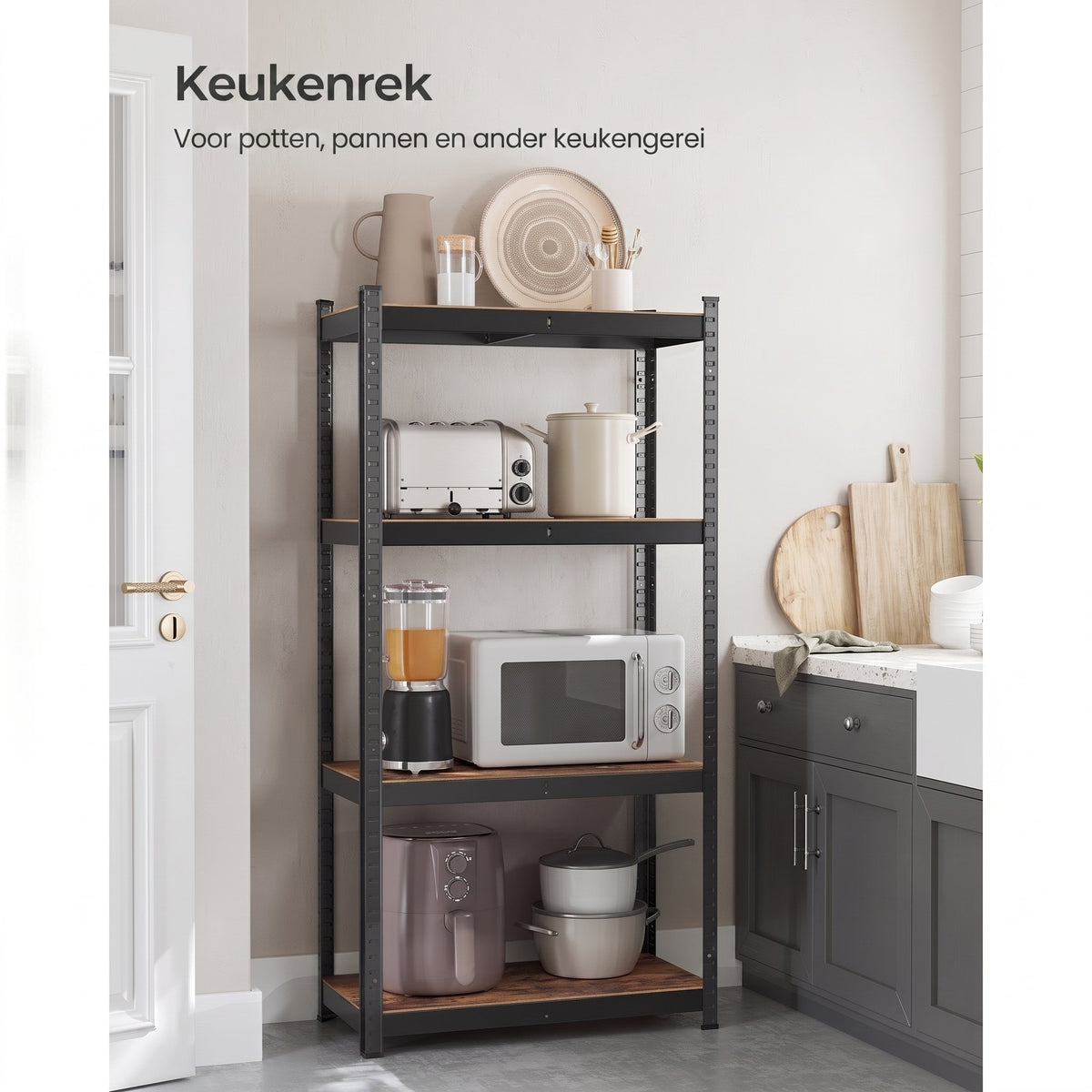 Zwaar Metalen Opbergrek met 4 Verstelbare Planken, 40 x 80 x 160 cm
