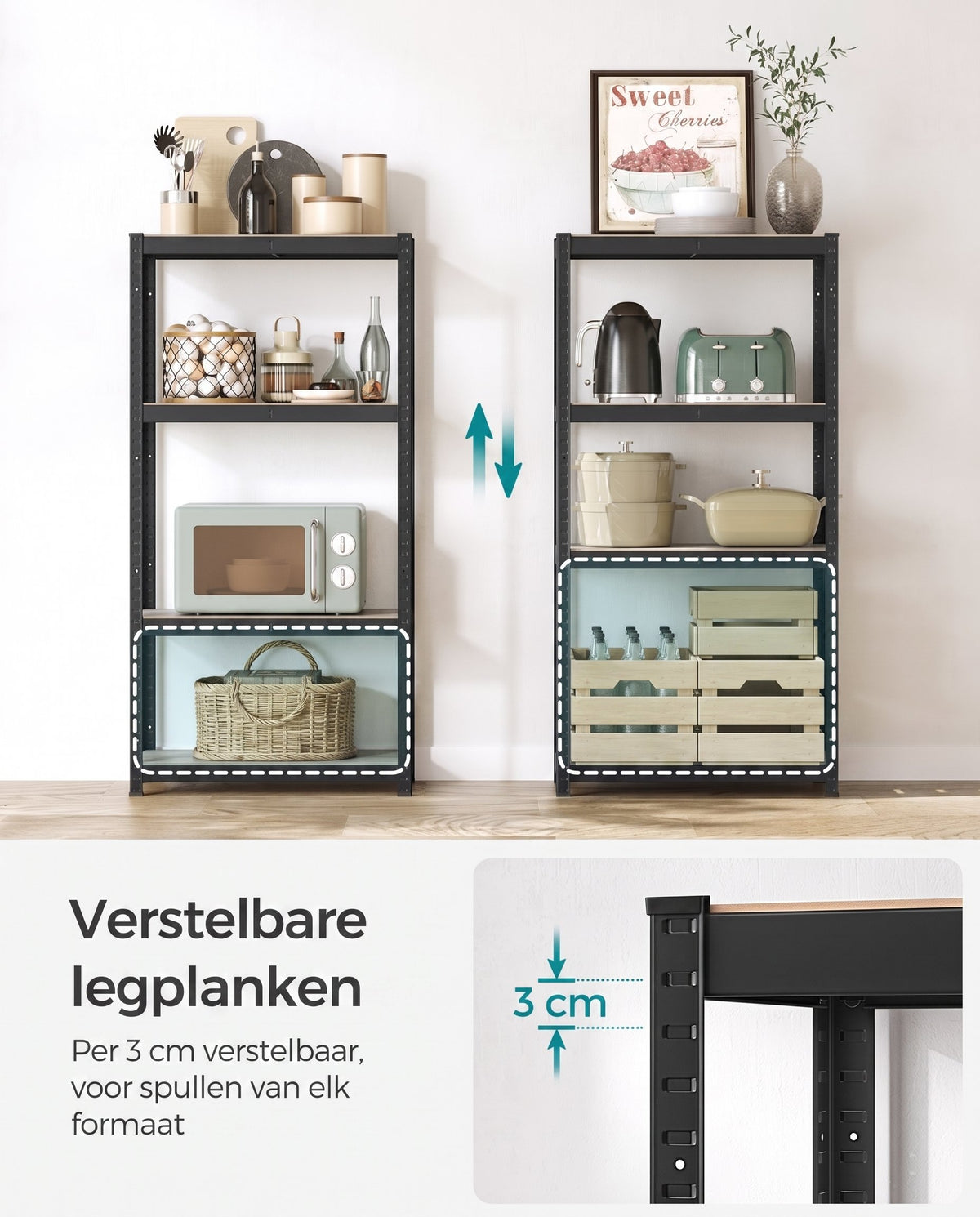 Zwaar Metalen Opbergrek met 4 Verstelbare Planken, 40 x 80 x 160 cm