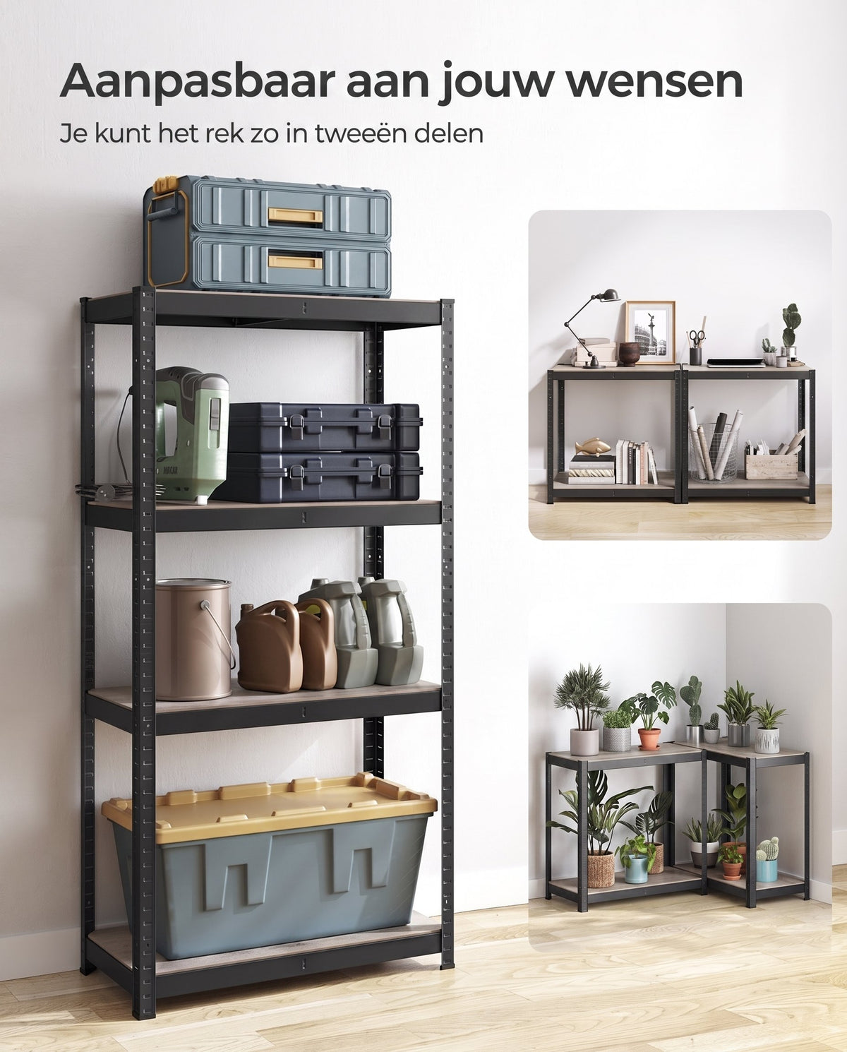 Zwaar Metalen Opbergrek met 4 Verstelbare Planken, 40 x 80 x 160 cm