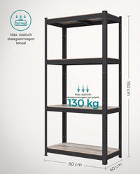 Zwaar Metalen Opbergrek met 4 Verstelbare Planken, 40 x 80 x 160 cm