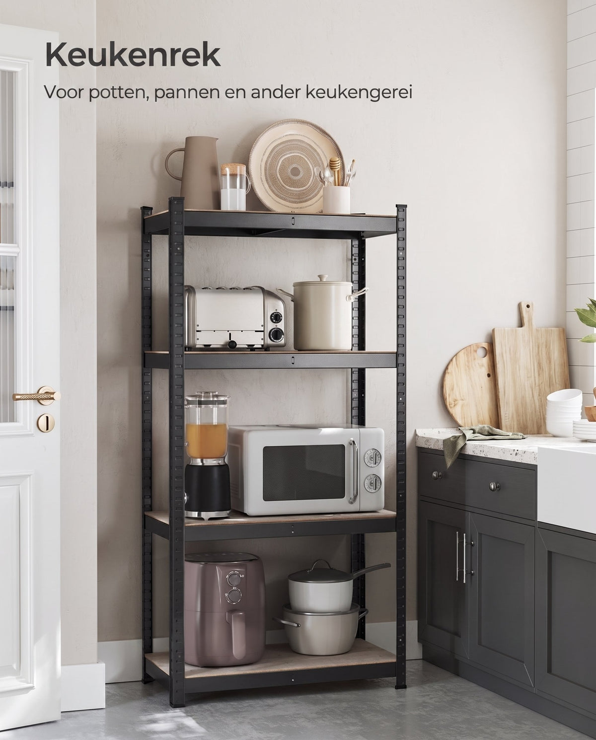 Zwaar Metalen Opbergrek met 4 Verstelbare Planken, 40 x 80 x 160 cm