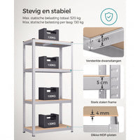 Zwaar Metalen Opbergrek met 4 Verstelbare Planken, 40 x 80 x 160 cm