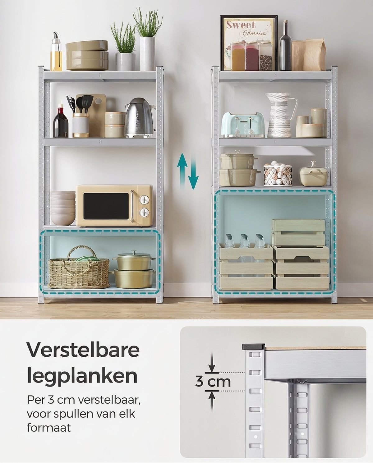 Zwaar Metalen Opbergrek met 4 Verstelbare Planken, 40 x 80 x 160 cm