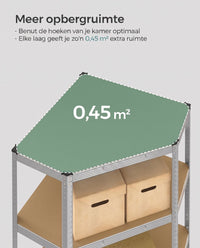 Metalen Hoekstelling met 5 Verstelbare Planken, 70 x 70 x 180 cm
