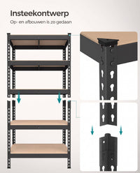 Zware Stellingkast met 5 Verstelbare Planken en Kliksysteem