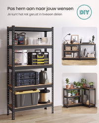 Zware Stellingkast met 5 Verstelbare Planken en Kliksysteem