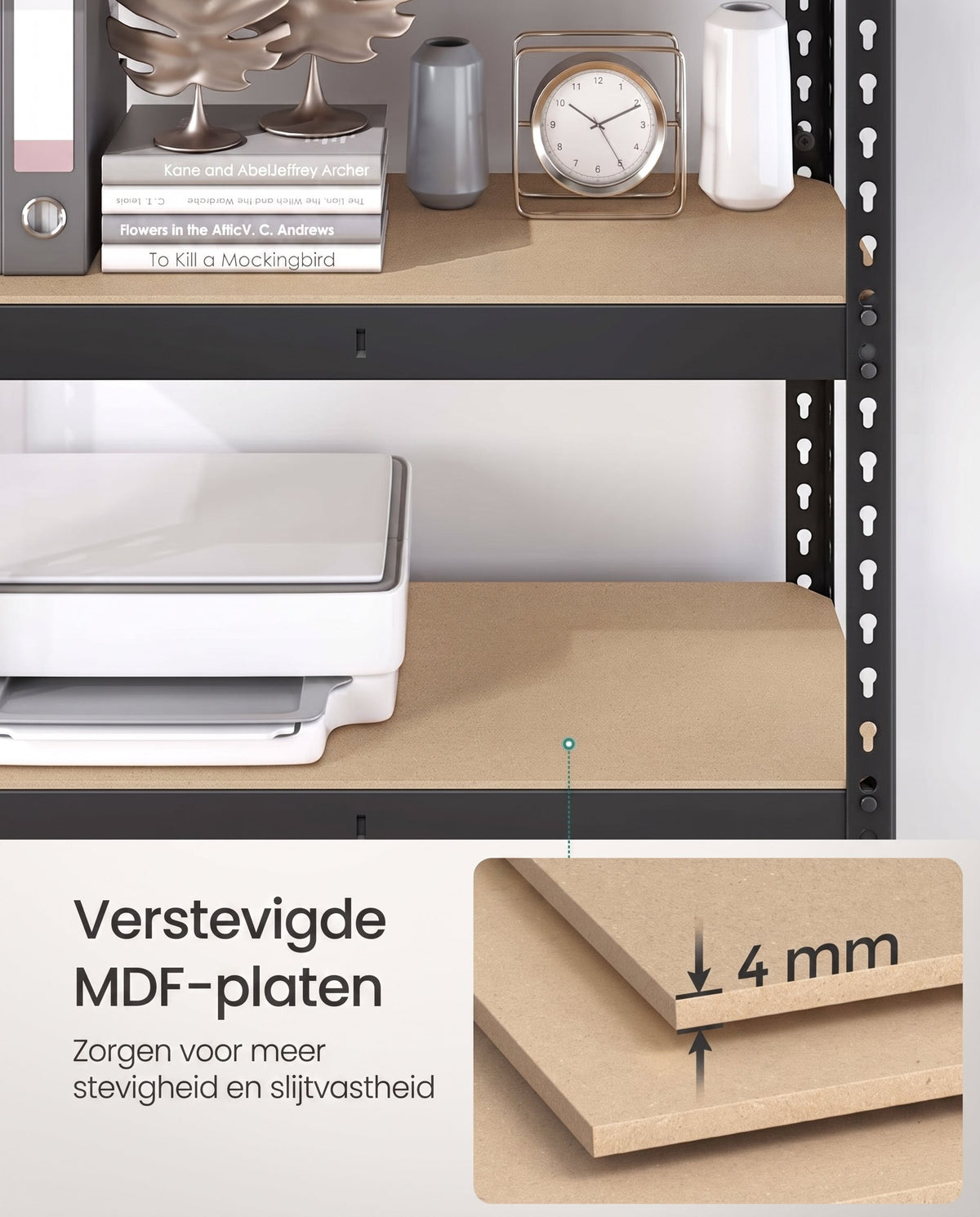 Zware Stellingkast met 5 Verstelbare Planken en Kliksysteem