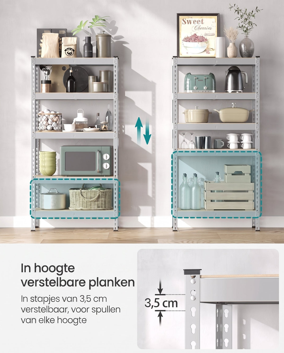 Zware Stellingkast met 5 Verstelbare Planken en Kliksysteem