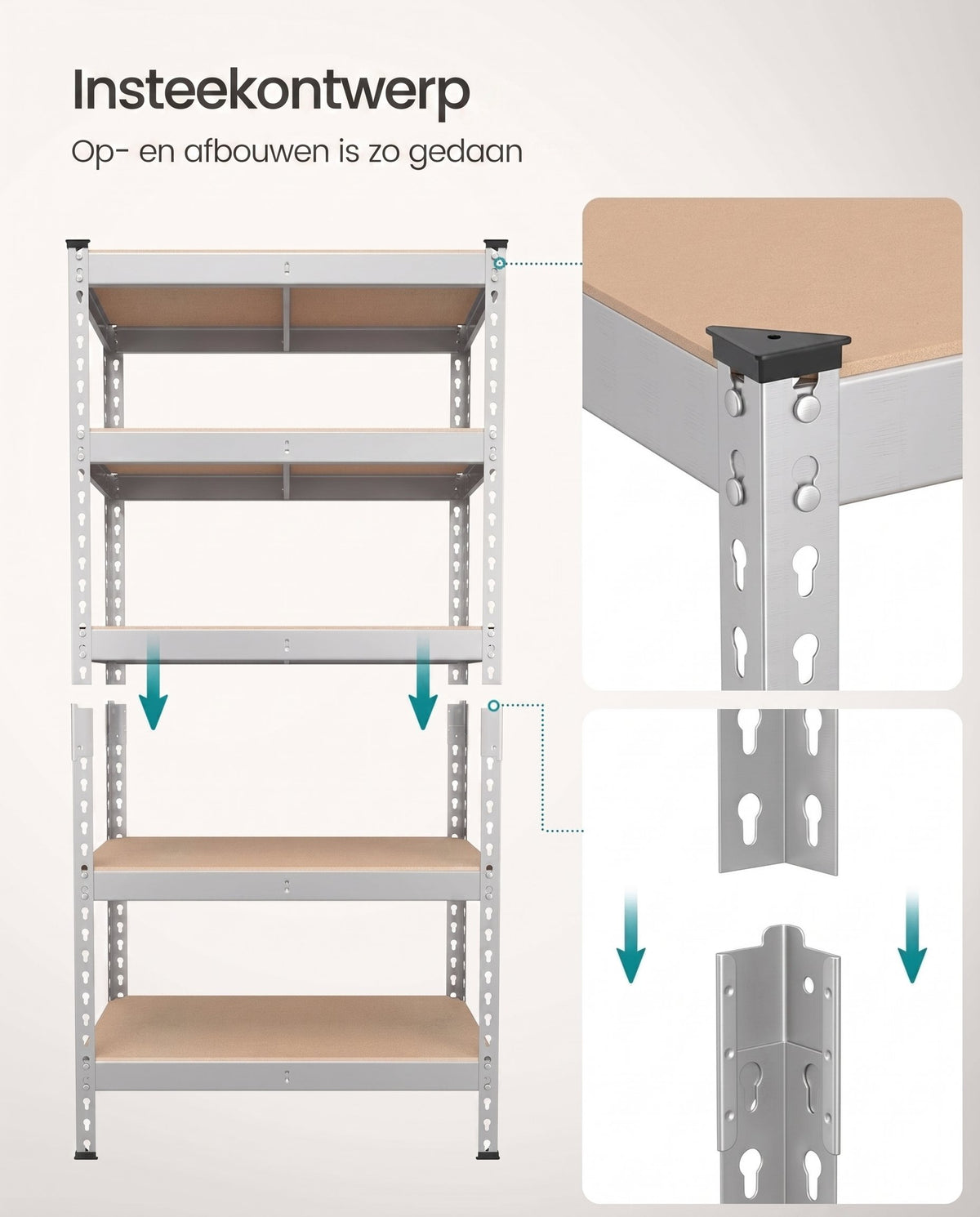 Zware Stellingkast met 5 Verstelbare Planken en Kliksysteem