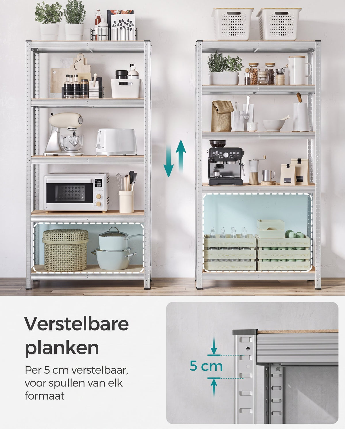 Zwaar Metalen Opbergrek met 5 Verstelbare Planken, 90 x 180 x 40 cm