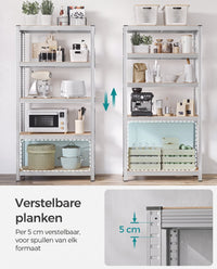 Zwaar Metalen Opbergrek met 5 Verstelbare Planken, 90 x 180 x 40 cm