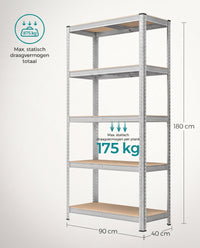 Zwaar Metalen Opbergrek met 5 Verstelbare Planken, 90 x 180 x 40 cm