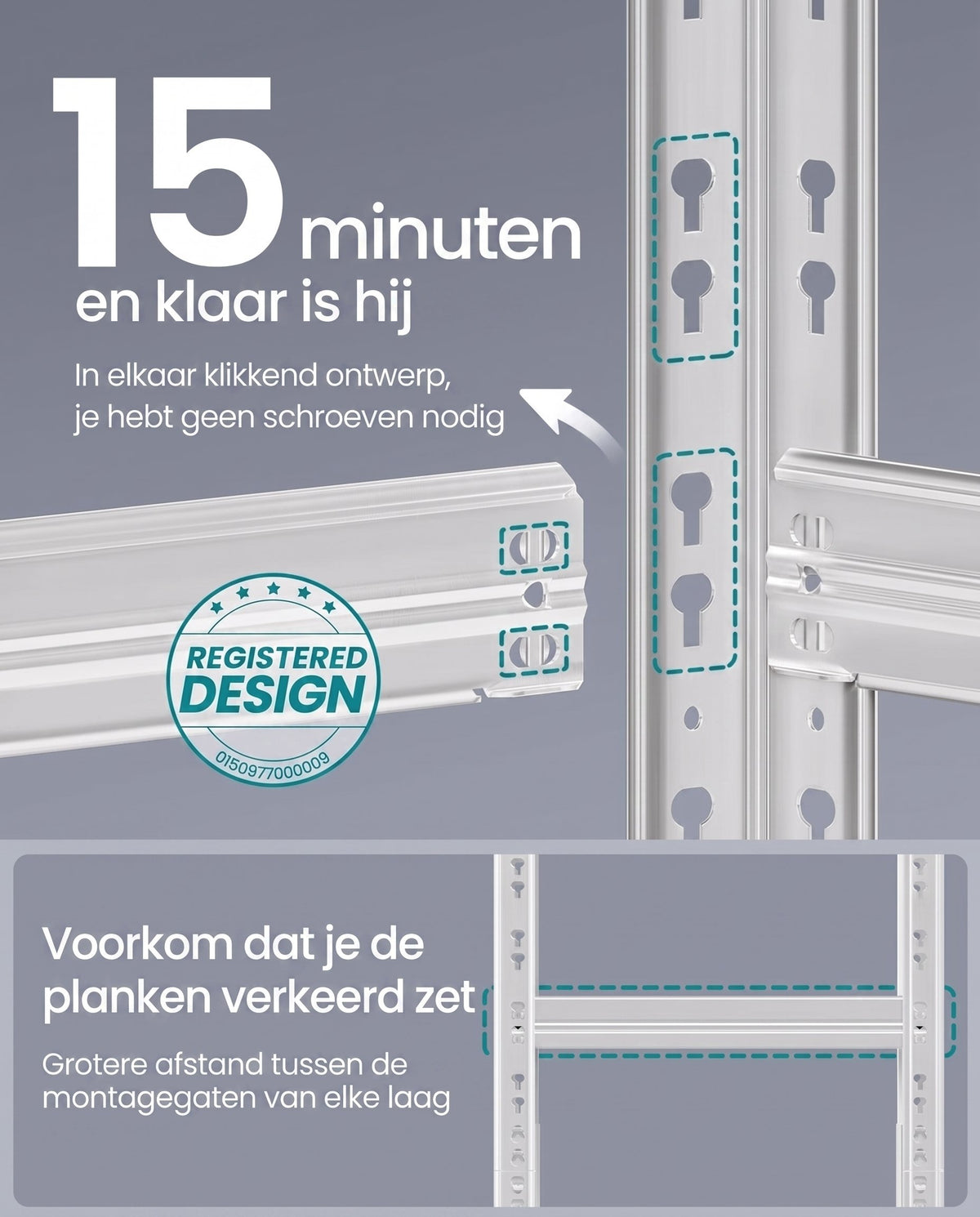 Zware Stellingkast met Verstelbare Planken en Kliksysteem, Set van 1 of 2