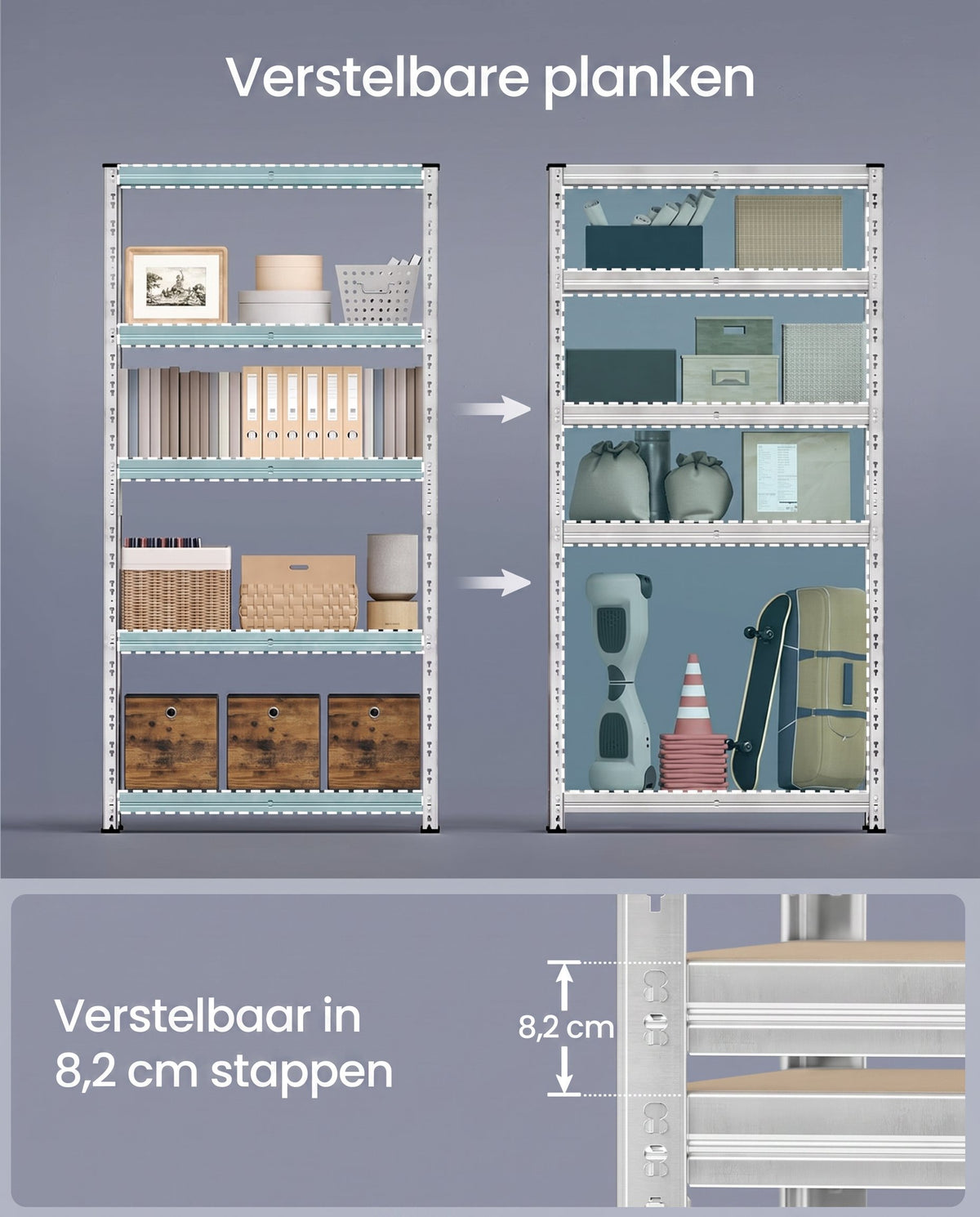Zware Stellingkast met Verstelbare Planken en Kliksysteem, Set van 1 of 2