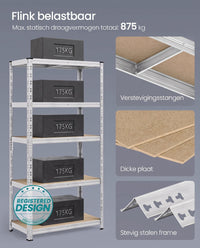 Zware Stellingkast met Verstelbare Planken en Kliksysteem, Set van 1 of 2
