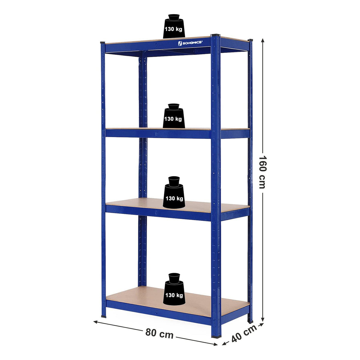 Zwaar Metalen Opbergrek met 4 Verstelbare Planken, 40 x 80 x 160 cm