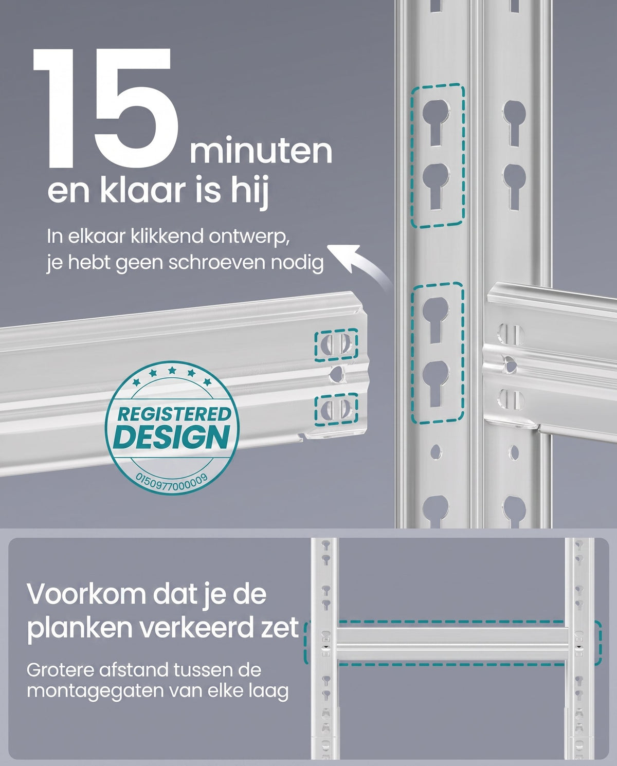 Zware Stellingkast met Verstelbare Planken en Kliksysteem, Set van 1 of 2
