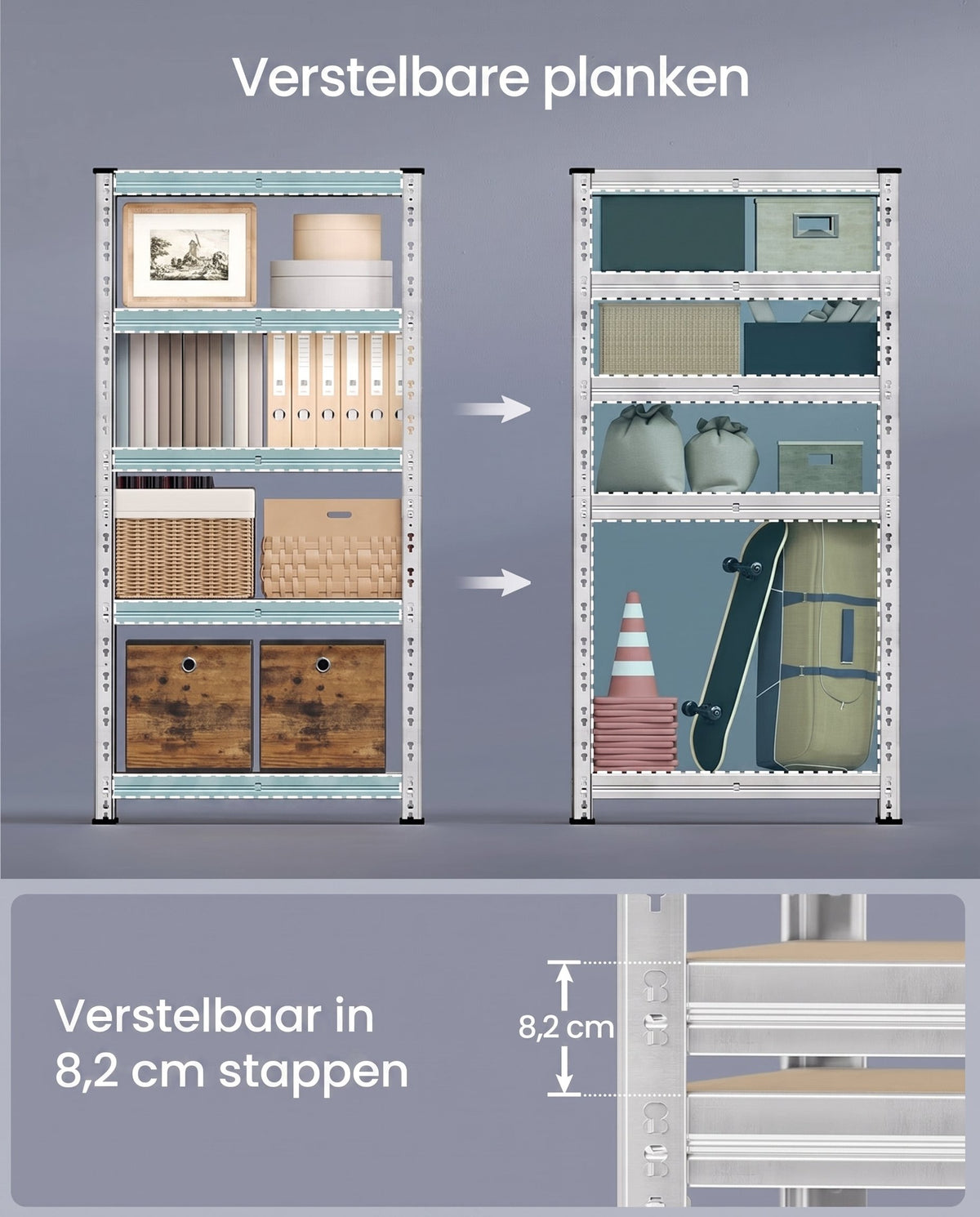 Zware Stellingkast met Verstelbare Planken en Kliksysteem, Set van 1 of 2
