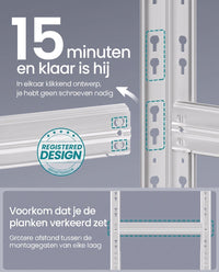 Zware Stellingkast met Verstelbare Planken en Kliksysteem, Set van 1 of 2