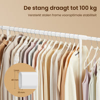 Kledingrek op Wielen met Uitschuifbare Kledingroede, Montage zonder Gereedschap