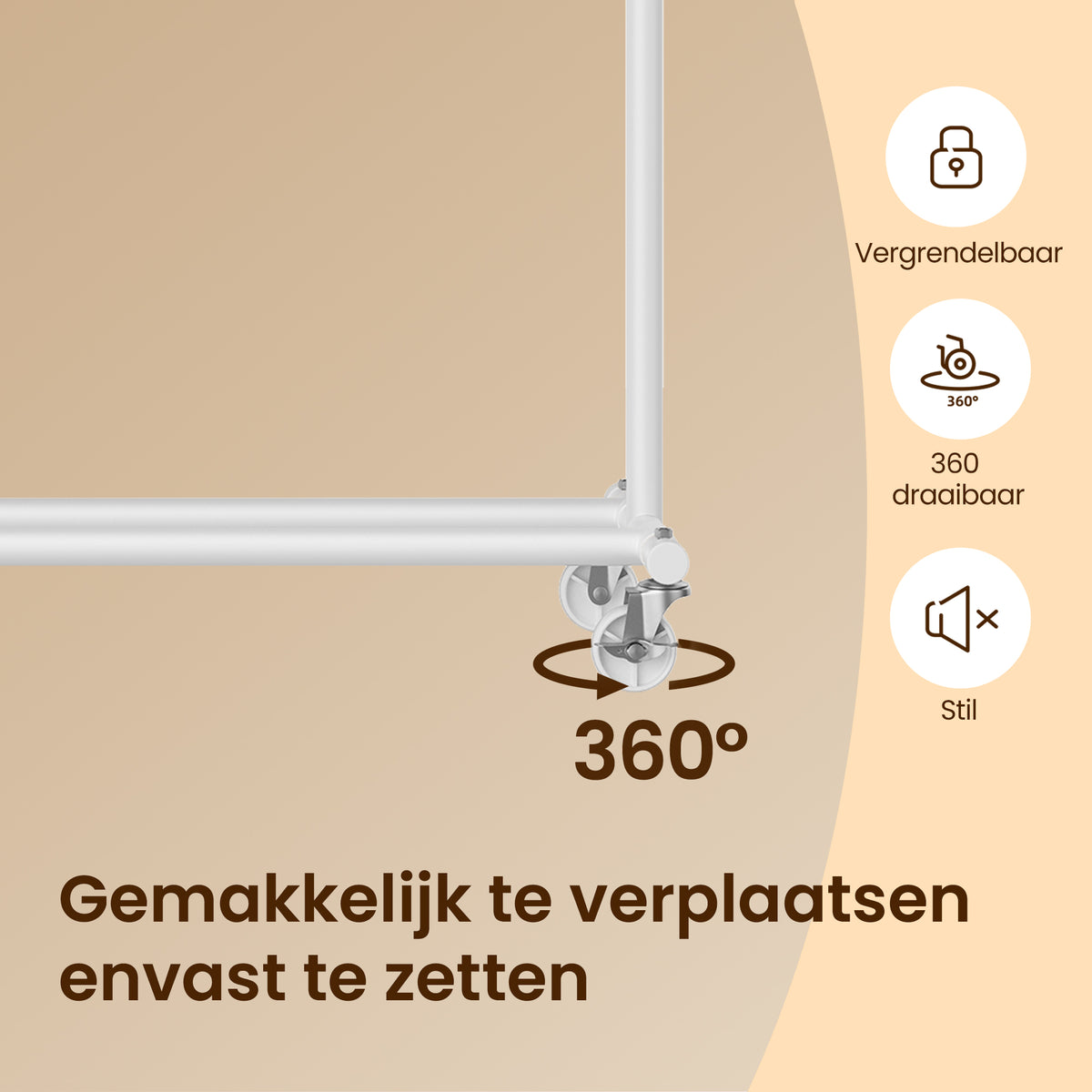 Kledingrek op Wielen met Uitschuifbare Kledingroede, Montage zonder Gereedschap