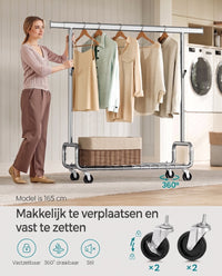 Kledingrek op Wielen met Uitschuifbare Stang, Verstelbare Hoogte en Plank
