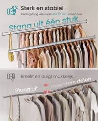 Kledingrek op Wielen met Uitschuifbare Stang, Verstelbare Hoogte en Plank