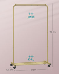 Kledingrek op Wielen met Roosterplank, 40,5 x 91 x 158 cm