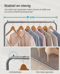 Kledingrek op Wielen met Roosterplank, 40,5 x 91 x 158 cm