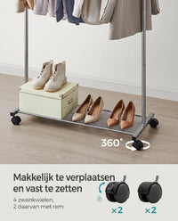 Kledingrek op Wielen met Roosterplank, 40,5 x 91 x 158 cm
