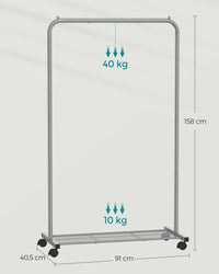 Kledingrek op Wielen met Roosterplank, 40,5 x 91 x 158 cm